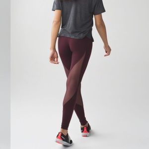 Lululemon Wunder Under Hi Rise Bordeaux Mesh Back Leggings Size 4